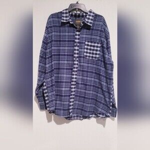 Redmond Size Large Mens Blue Plaid Flannel Shirt Button Up Top NWT Size XXL